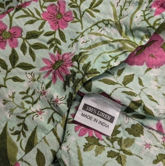 Olivia James The Label Green Pink Floral 100% Linen Long Sleeve Cropped Top - Picture 8 of 9